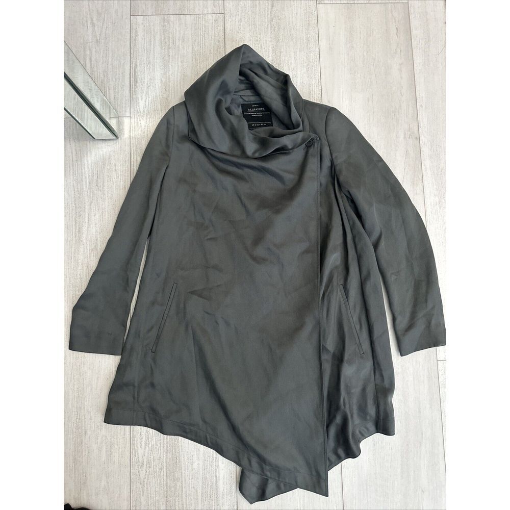 All Saints Asymmetrical Drapey Flowing Tencel Mid Length Jacket Size 2 US